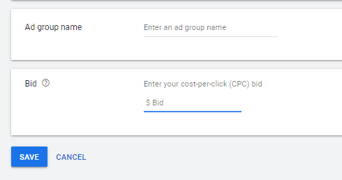 Google shoppig adgroup settings